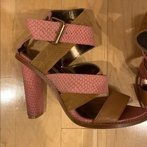 Cynthia Vincent pink brown strap heels